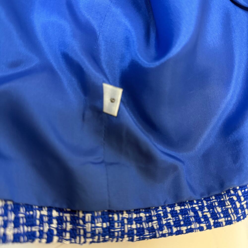 Doncaster Silk Tweed Cropped Blazer Blue White Sz 6 - Picture 4 of 6